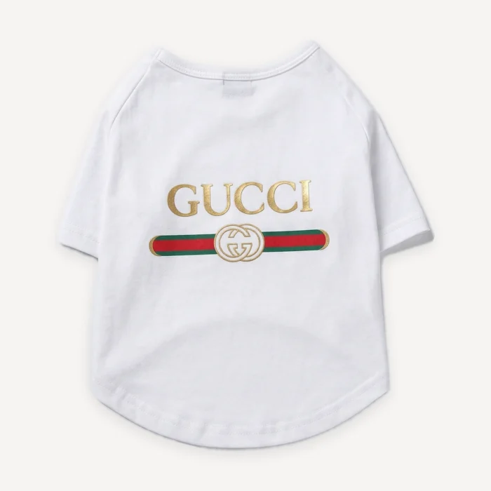 Pawcci Logo Web Stripe dog tee inspired by Gucci view 6