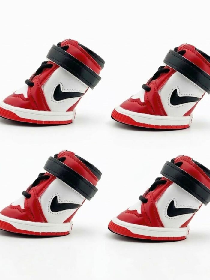 Air Bud Sneakers high-top dog shoes in Bred colorway red black white with velcro straps