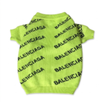 Green logo knit dog sweater Pawlenciaga branding with ribbed collar and cuffs