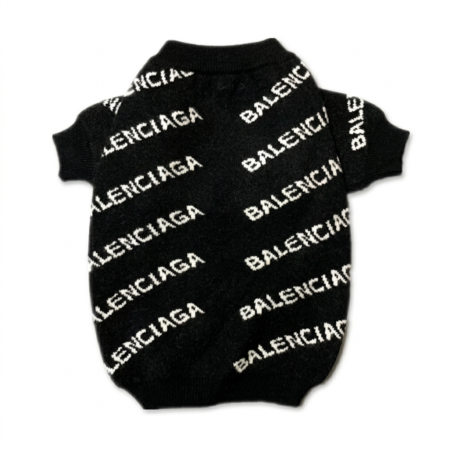 Black logo knit dog sweater Balenciaga style with all-over repeat branding pattern