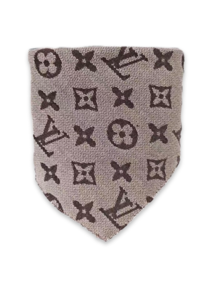 Brown triangle bandana with Chewy V monogram print inspired by Louis Vuitton