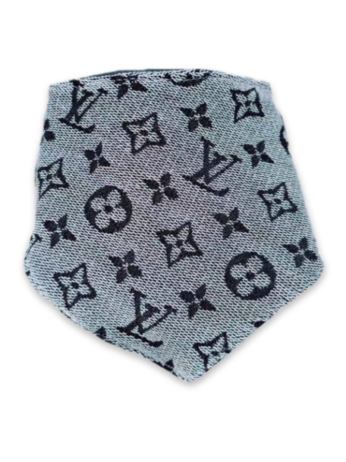 Blue triangle bandana with Chewy V monogram print inspired by Louis Vuitton