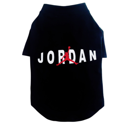 Black dog tee with red Jumpman logo and Jordan lettering inspired by basketball sneaker culture