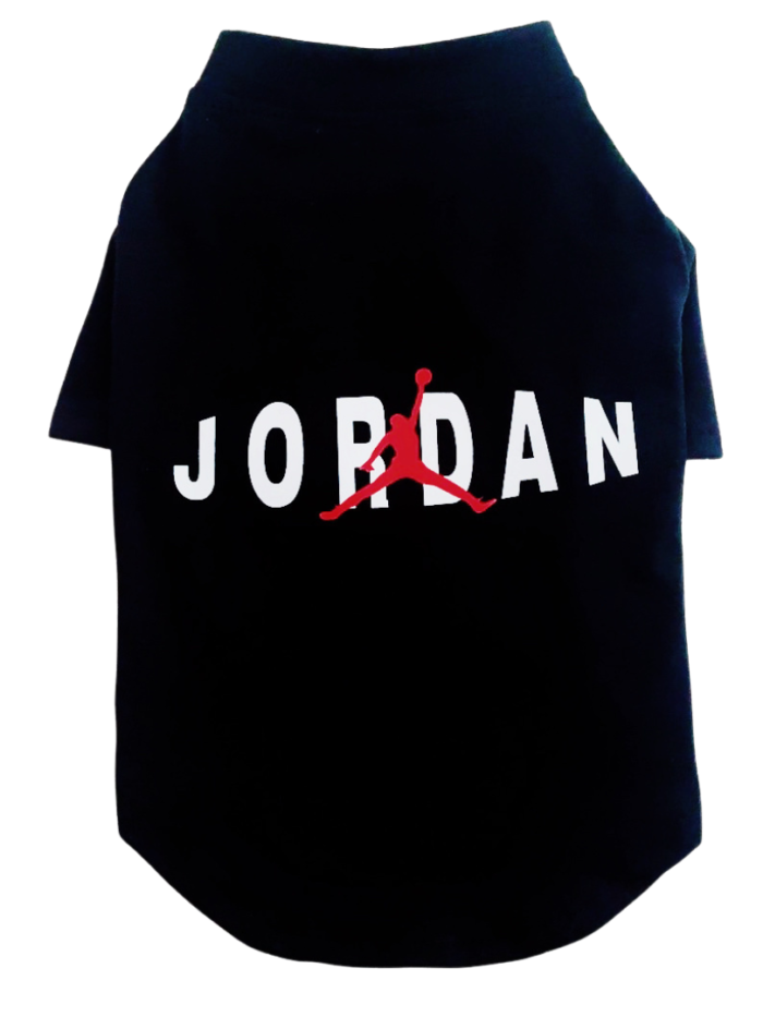 Black dog tee with red Jumpman logo and Jordan lettering inspired by basketball sneaker culture