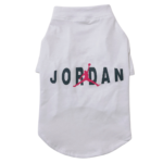 White dog tee with red Jumpman logo and Jordan lettering basketball streetwear style