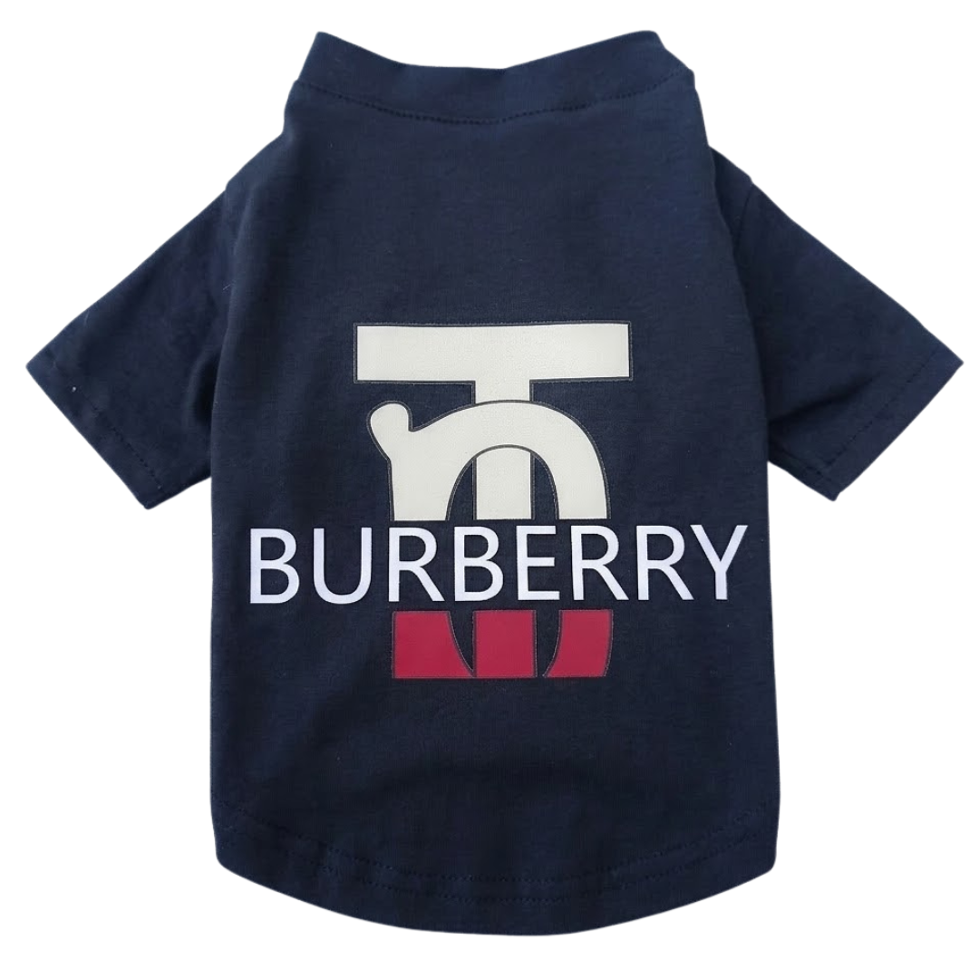 Navy dog tee with bold BURBERRY wordmark and TB monogram inspired by Burberry heritage branding