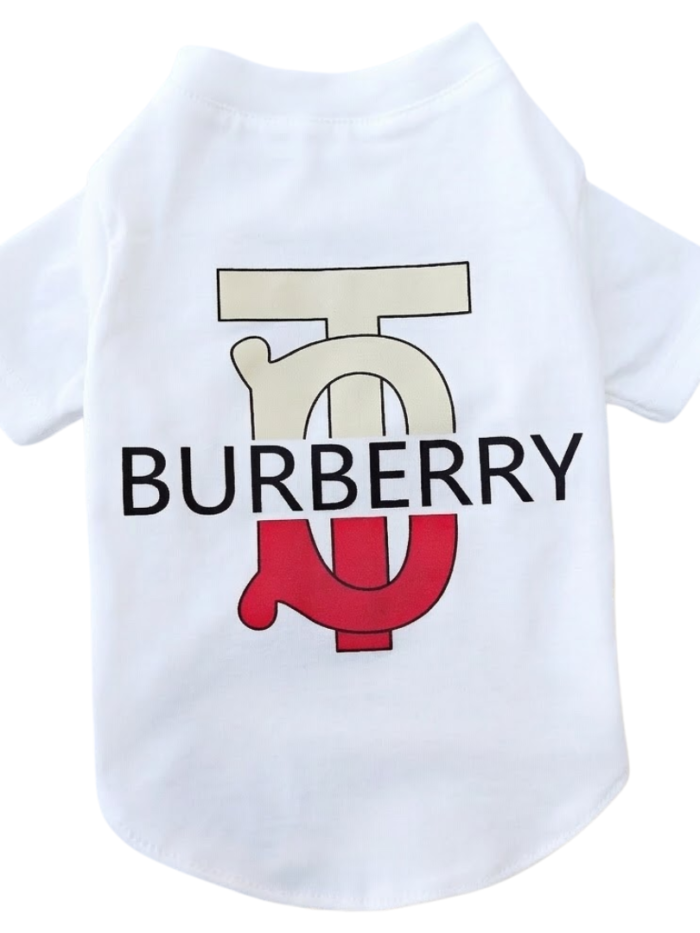 White dog tee with BURBERRY wordmark and TB logo detail Burberry style crew neck