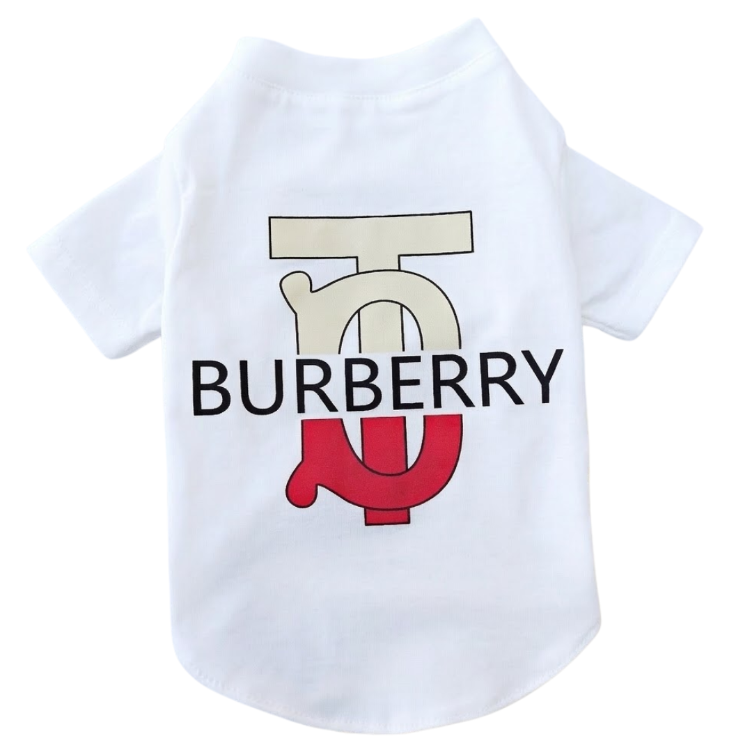 White dog tee with BURBERRY wordmark and TB logo detail Burberry style crew neck