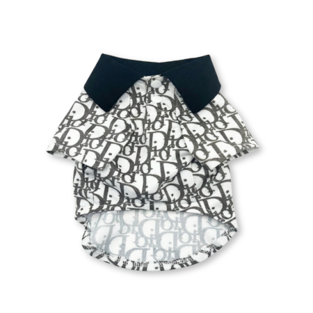 White dog polo shirt with navy Dior oblique monogram print and structured collar
