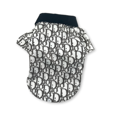 Navy and white oblique print dog polo with tailored fit and collar detail