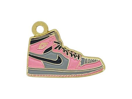 Pink and grey Air Jordan 1 inspired dog ID tag with black swoosh logo