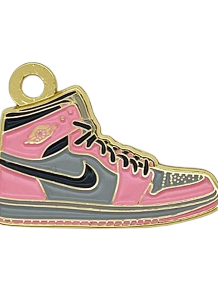 Pink and grey Air Jordan 1 inspired dog ID tag with black swoosh logo