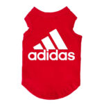 Red dog tank top showing Adidas branding sporty sleeveless style