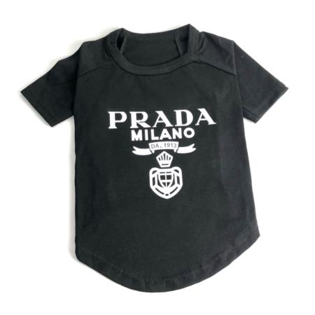 Black Pawda Milano dog tee Prada inspired with white logo typography