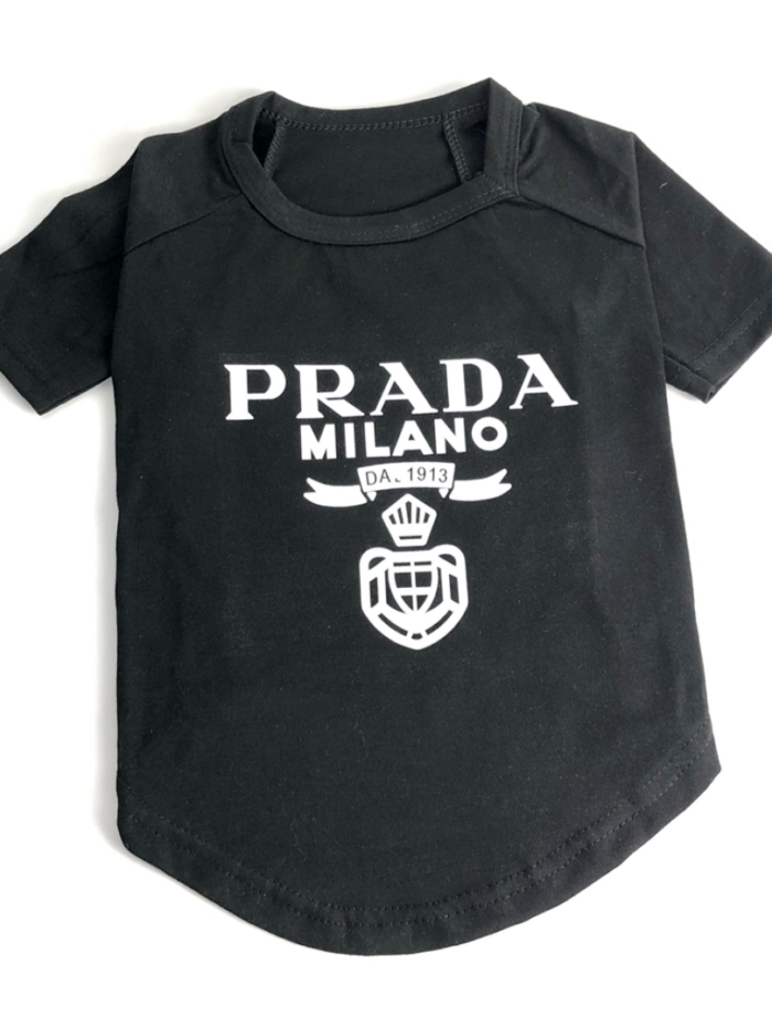 Black Pawda Milano dog tee Prada inspired with white logo typography