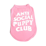 Pink sleeveless dog tee with white Anti Social Puppy Club streetwear text design