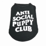 Black sleeveless dog tee with white Anti Social Puppy Club text inspired by Anti Social Social Club