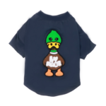Navy cotton dog tee with embroidered duck character streetwear graphic