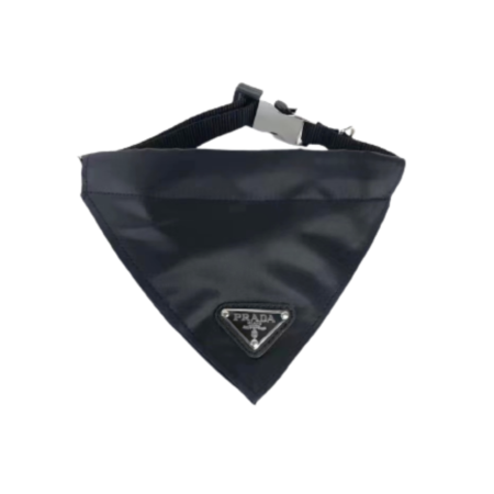 Black triangle dog bandana with Prada logo and adjustable collar strap