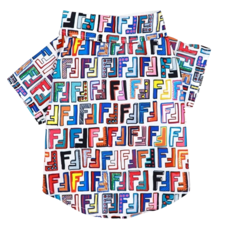 Multicolor FF monogram polo shirt for dogs with Fendi inspired pattern