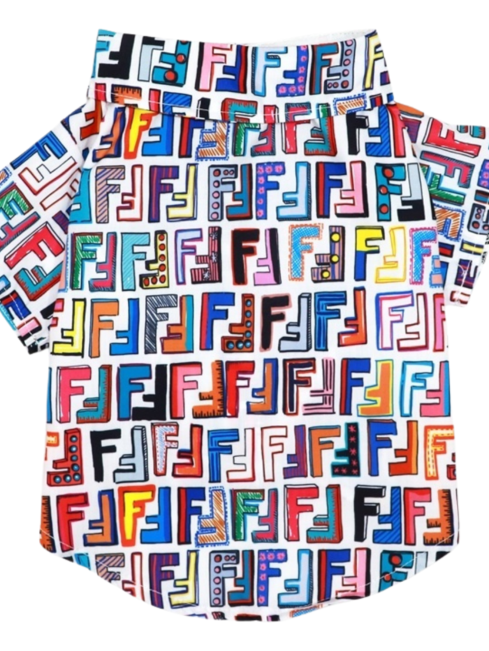 Multicolor FF monogram polo shirt for dogs with Fendi inspired pattern