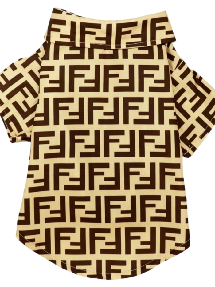 Khaki and brown FF monogram dog polo shirt Fendi style classic collar