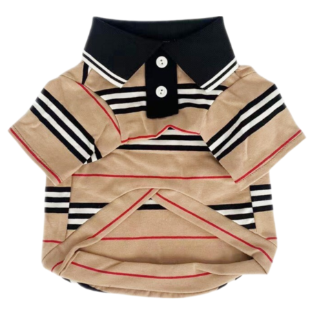 Brown striped dog polo shirt Burberry inspired with structured collar and heritage stripes