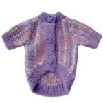 Purple fluffy knit dog cardigan with heart buttons and embroidered detail Chanel style