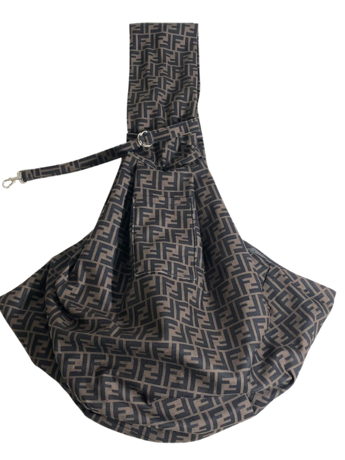 Brown FF monogram pattern dog sling carrier Fendi inspired with cross-body design