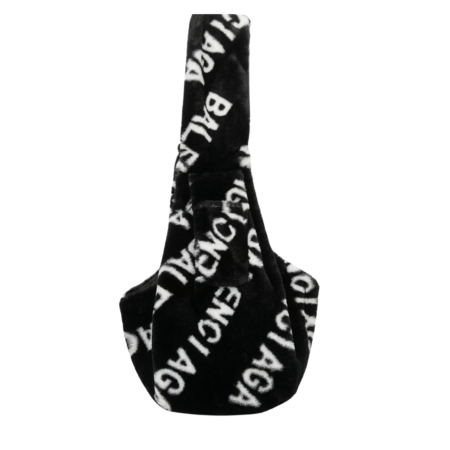 Black designer monogram sling dog carrier Balenciaga style with adjustable strap