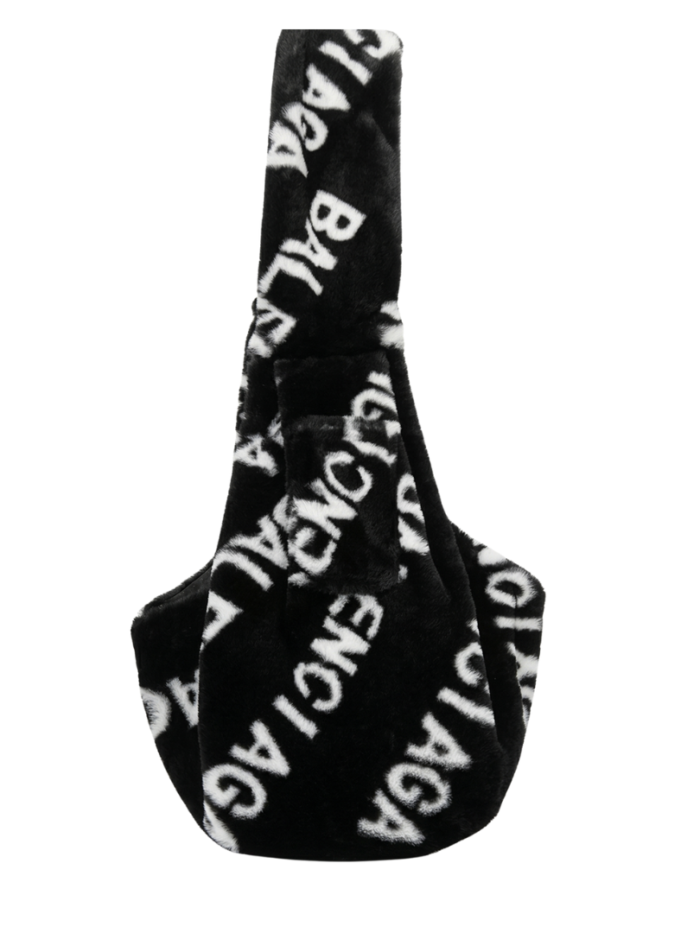 Black designer monogram sling dog carrier Balenciaga style with adjustable strap