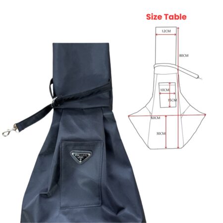 Black Pawda triangle logo sling carrier with size chart showing 60cm width 30cm depth dimensions
