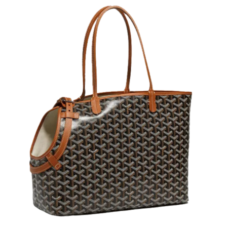 Brown monogram dog carrier tote Goyard inspired with structured canvas body