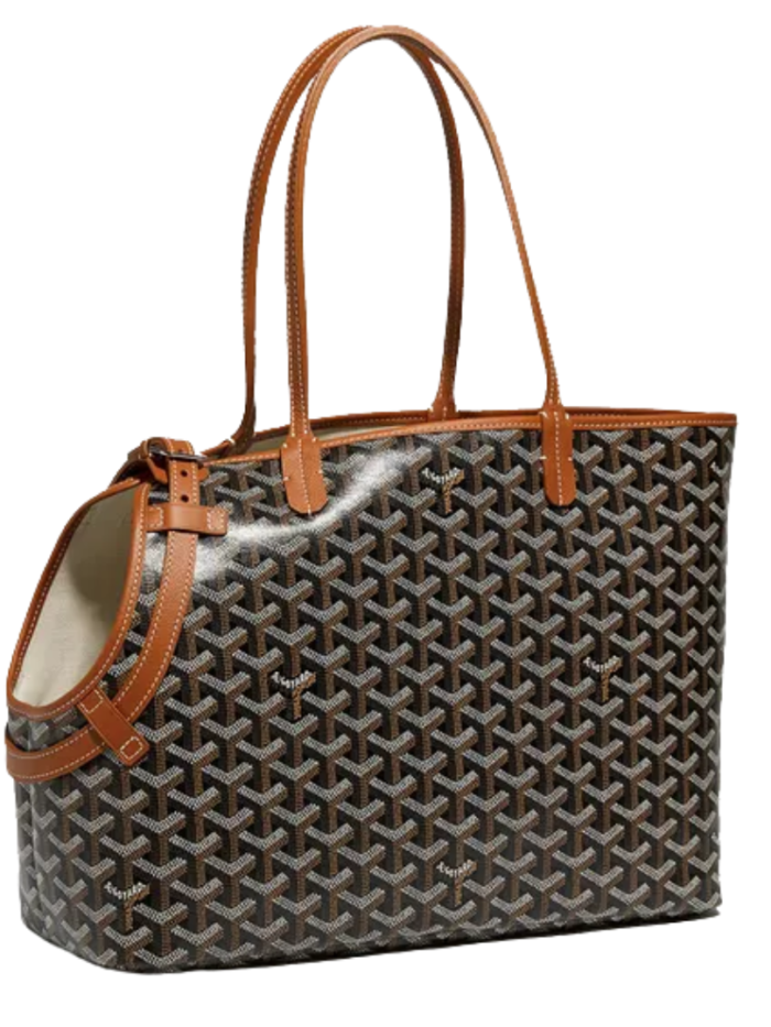 Brown monogram dog carrier tote Goyard inspired with structured canvas body