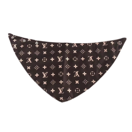 Brown monogram dog bandana with Louis Vuitton inspired V pattern and star motifs triangle cut