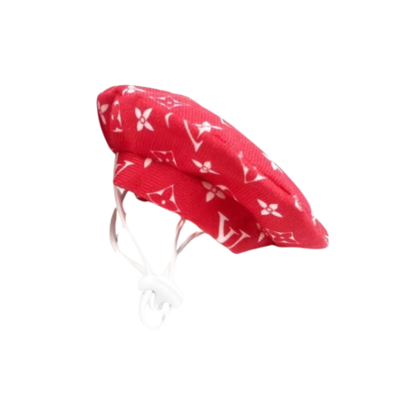 Red monogram dog beret Louis Vuitton inspired with adjustable chin strap
