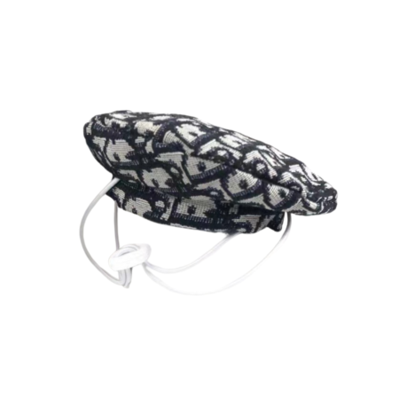 Black monogram dog beret with structured silhouette and signature print