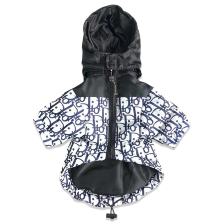 Black technical dog raincoat Dior inspired with oblique monogram print panels and hood