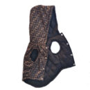 Brown and tan FF monogram quilted dog vest with snap closures inspired by Fendi