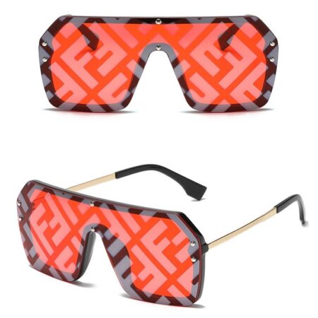 Red gradient dog sunglasses with geometric F monogram pattern Fendi inspired