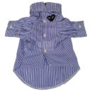 Blue and white striped button-up dog shirt with CDG heart logo and structured collar