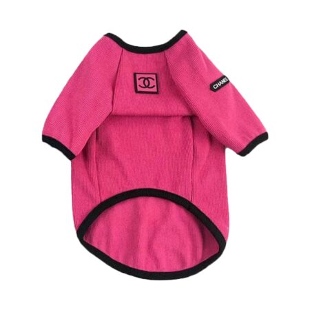 Pink waffle-knit dog sweatshirt Chanel inspired with logo details and black trim