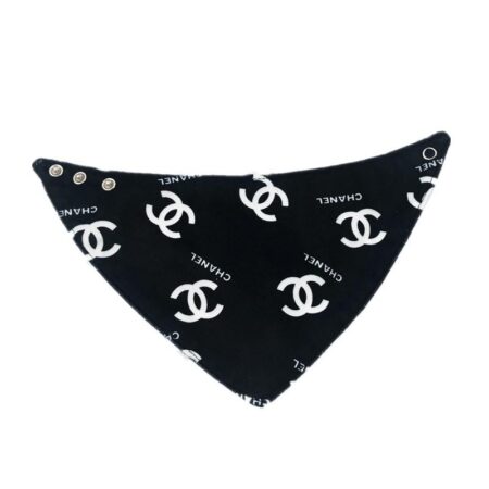 Black triangle dog bandana with white interlocking logo print Chanel inspired