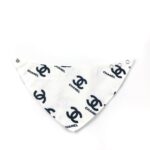White triangle dog bandana with navy interlocking logo print Chanel style