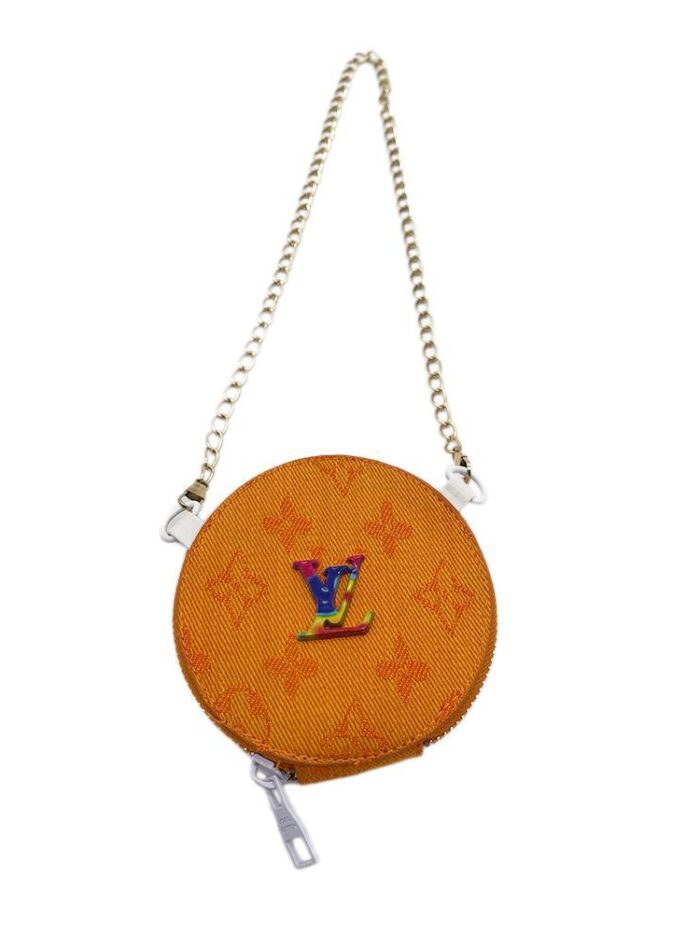 Orange monogram crossbody bag with chain strap Louis Vuitton inspired dog accessory