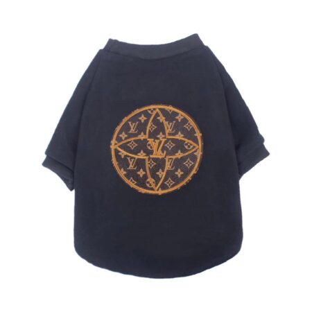 Black crewneck dog sweatshirt with Louis Vuitton inspired monogram circle patch on back