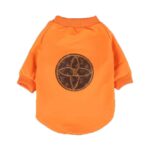 Orange crewneck dog sweatshirt with brown monogram circle patch Louis Vuitton style