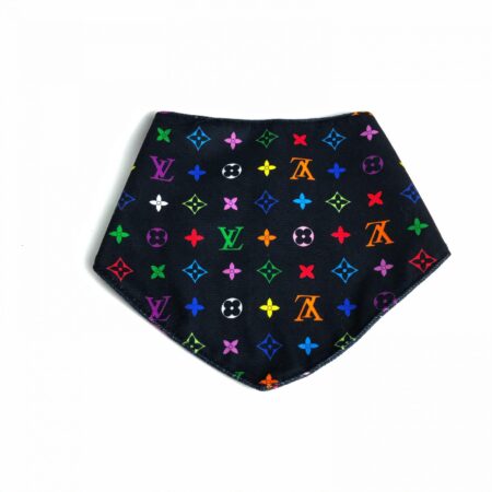 Black triangle dog bandana with rainbow V monogram pattern Louis Vuitton style
