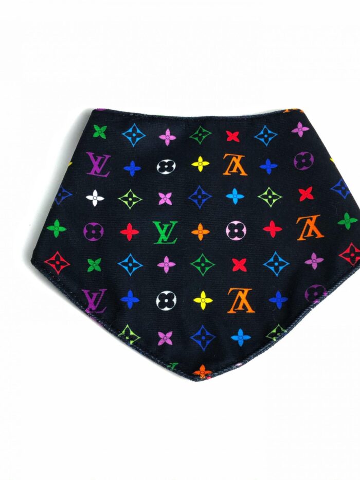 Black triangle dog bandana with rainbow V monogram pattern Louis Vuitton style