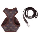 Brown monogram dog harness and leash set Louis Vuitton inspired with mesh panels
